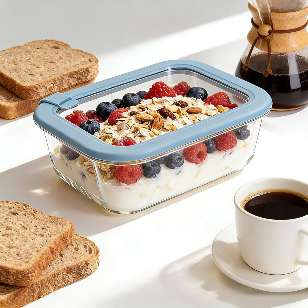 Meal Prep Glas (4x1050ml) Frischhaltedosen Set plastikfrei, Borosilikatglas Vorratsdosen, Silikondec