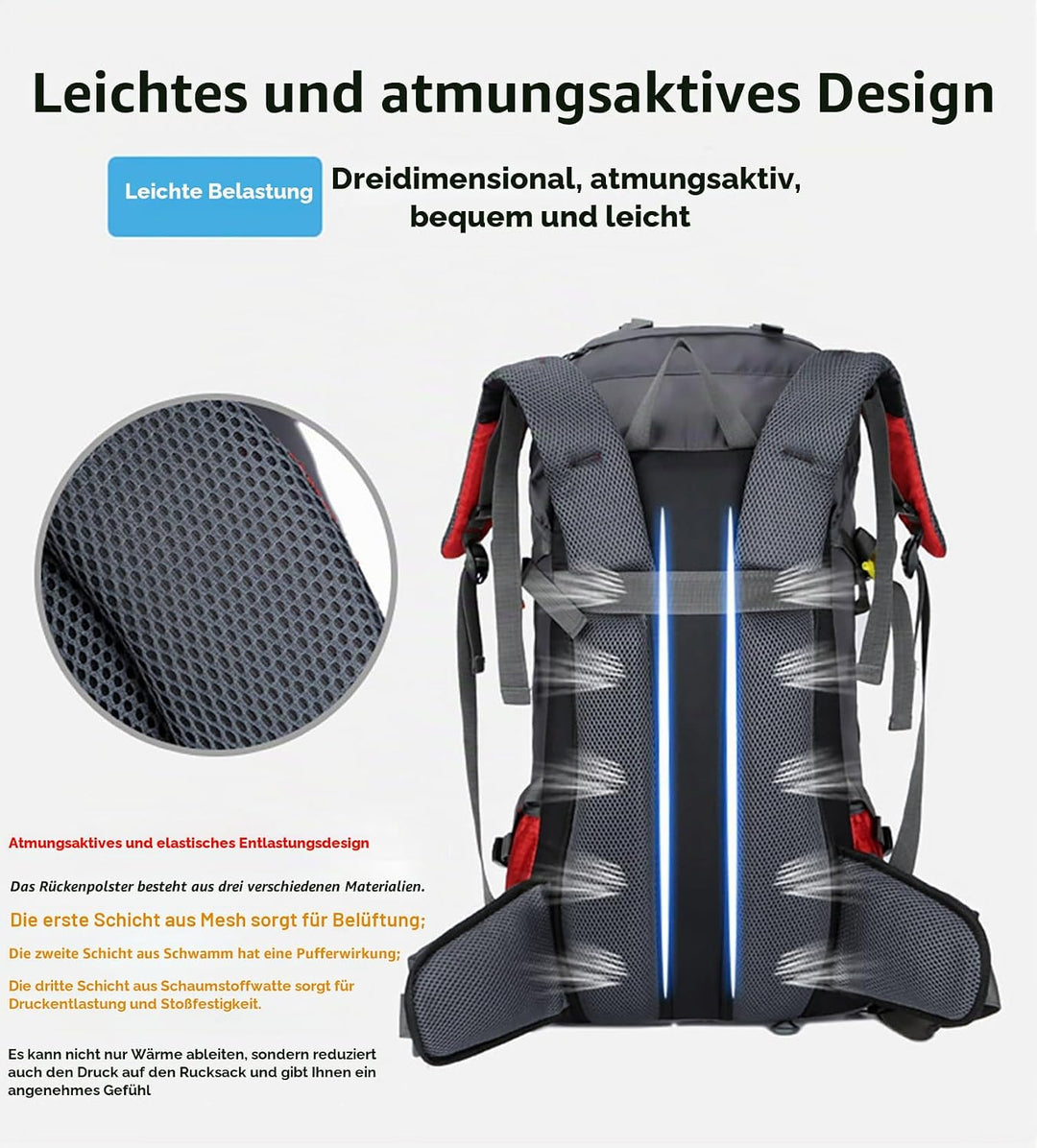 Bseash 60L Wasserdichter leichter Wanderrucksack mit Regenschutz, Outdoor Sport Tagesrucksack Multif