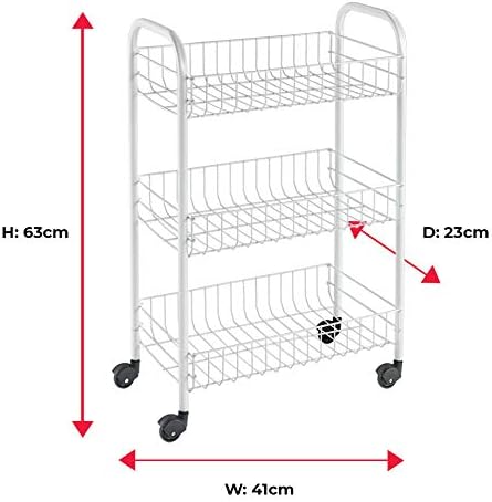 Metaltex Allzweckwagen 3-Etagen, Metall, Weiss, 41 x 23 x 63 cm, 1 Einheiten Weiss 41 x 23 x 63 cm,