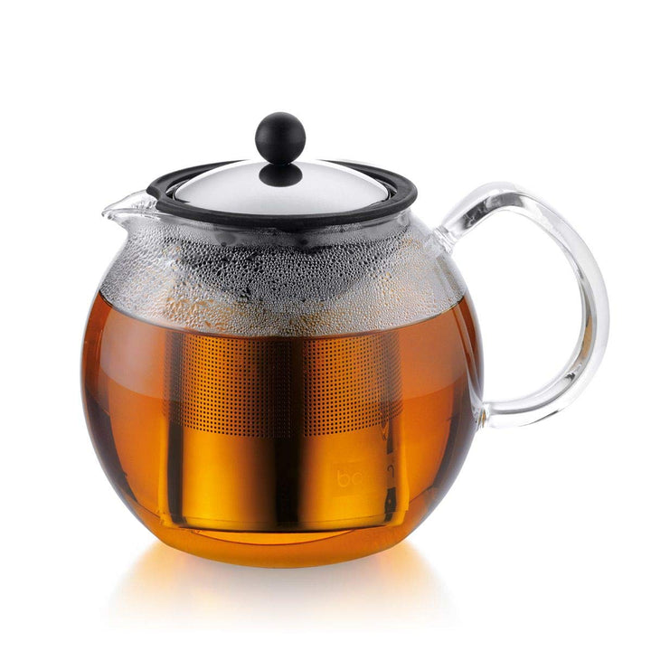 Bodum 1802-16 assam Teebereiter, (French Press System, PermanentEdelstahlfilter,Glasgriff),1,5L,shin