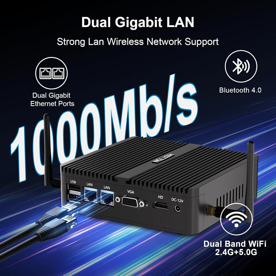 HISTTON Lüfterloser Mini PC Industrie PC Windows 10 Pro Mini Computer,Quad Core Celeron J4125,DDR4 1