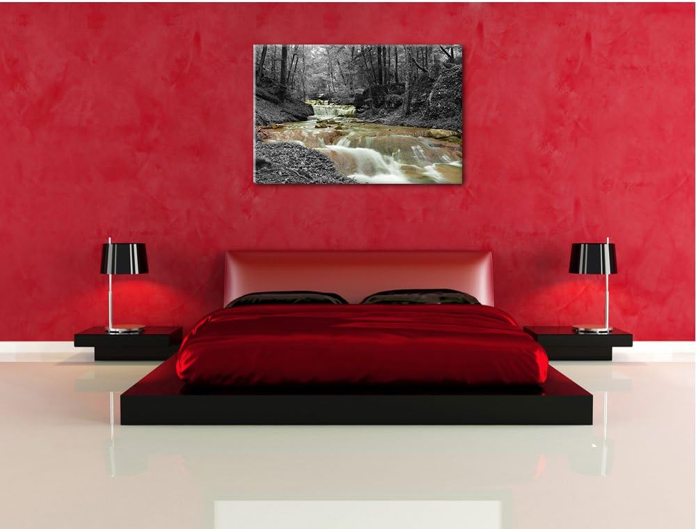 Pixxprint Waldbach im Herbst als Leinwandbild/Grösse: 100x70 cm/Wandbild/Kunstdruck/fertig bespannt,