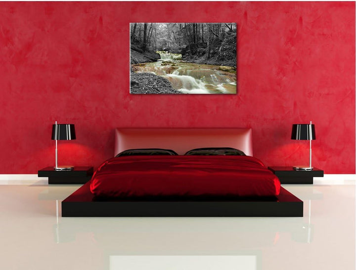Pixxprint Waldbach im Herbst als Leinwandbild/Grösse: 100x70 cm/Wandbild/Kunstdruck/fertig bespannt,
