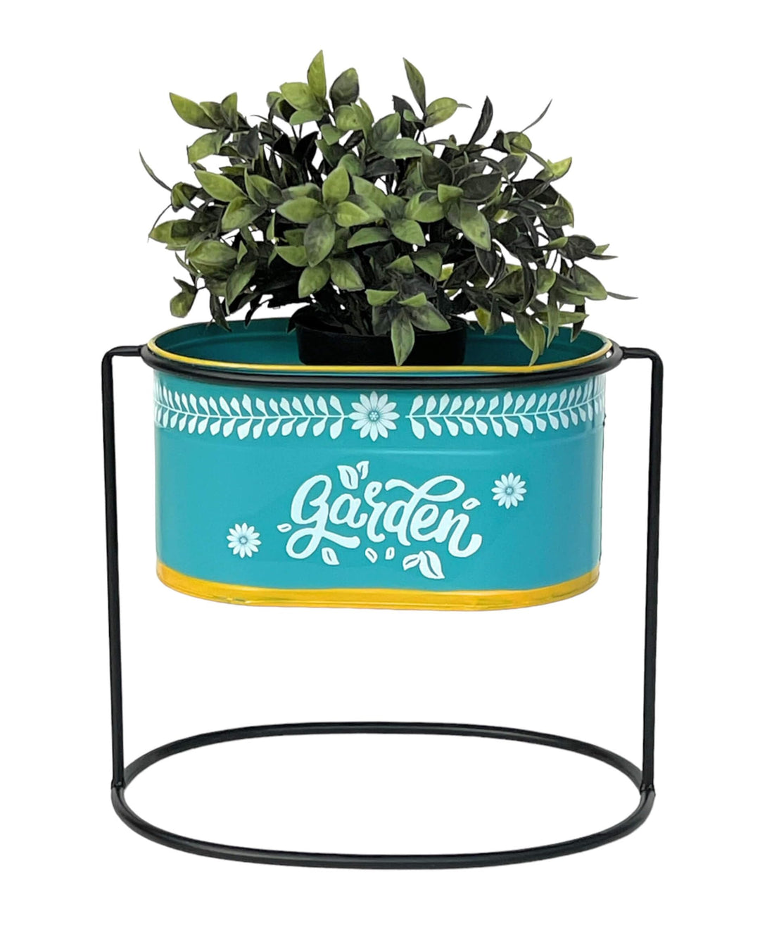 DanDiBo Blumenhocker mit Topf Metall Stehend Blau Oval 27 cm Blumenständer 96526 M Blumensäule Moder