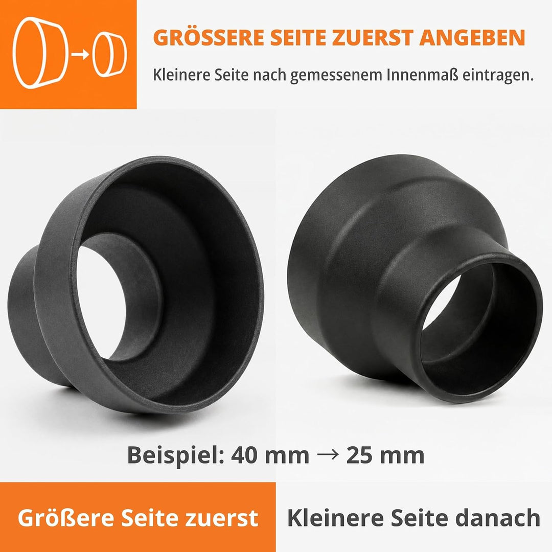 WFix Individueller Schlauchadapter nach Mass (25-40mm) – Konfigurierbares Reduzierstück für Werkstat