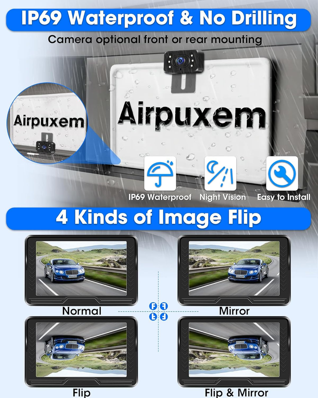【Stabiles Bild】 AHD 1080P Rückfahrkamera Kabellos, Rückfahrkamera Funk mit 5 Zoll RückfahrKamera Mon