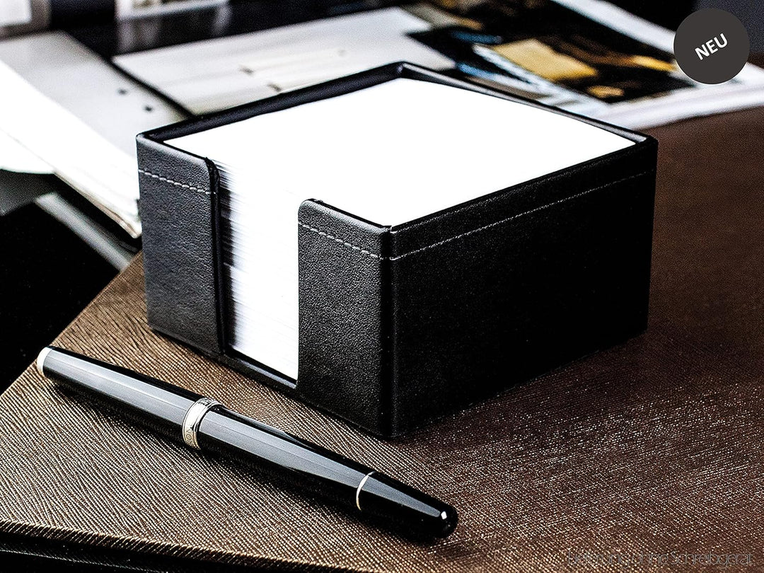 DELMON VARONE - Zettelkasten aus veganem Kunstleder Schwarz- Zettelbox inkl. 500 Blatt Papier - Noti