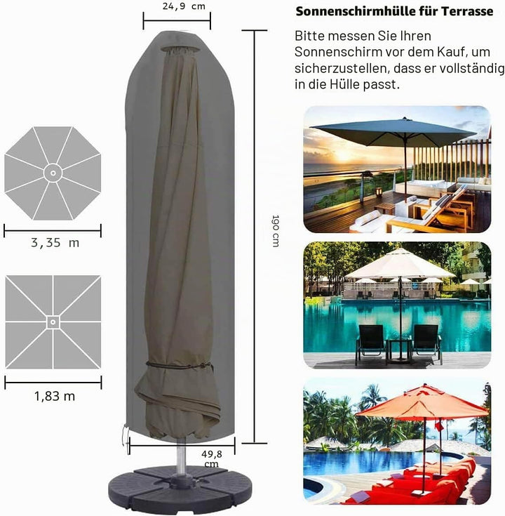 PATIO PLUS Sonnenschirm Schutzhülle, mit Reissverschluss，Schutzhülle 2 bis 3 M Grosse Sonnenschirm A