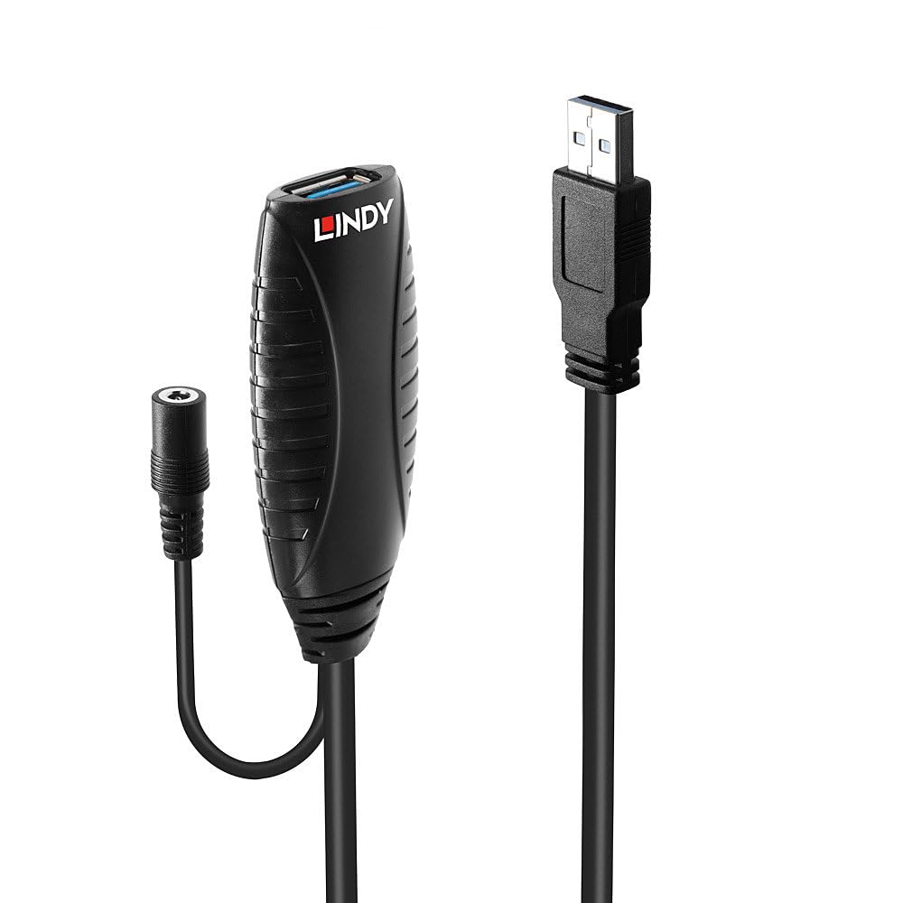 LINDY 43156 10m USB 3.0 Aktivverlängerung, Schwarz Single, Single