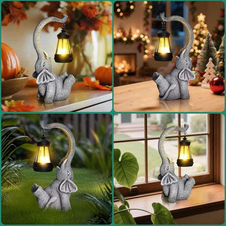 Linkax Geschenke für Frauen Mama Oma, Solar Gartenfiguren Elefant Gartendeko für Draussen, Solarlamp