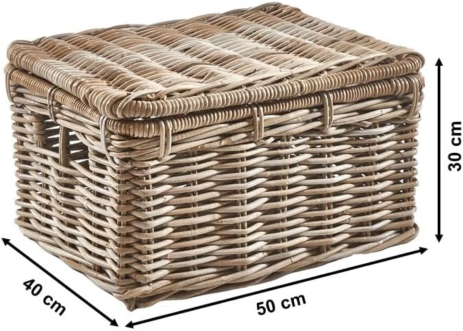 Kobolo Rattantruhe in Kubu Grey, gross 50x40x30 cm, handgefertigte Aufbewahrungsbox mit Deckel im La