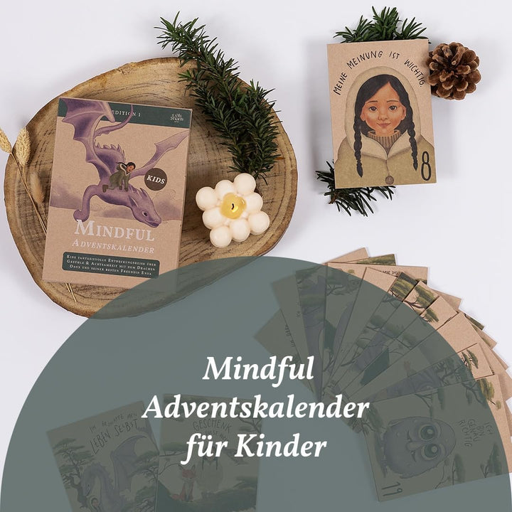 VEGAN BOX® Adventskalender Mindful für Kinder | 24 stärkende Affirmationen und Geschichten | Für Kin