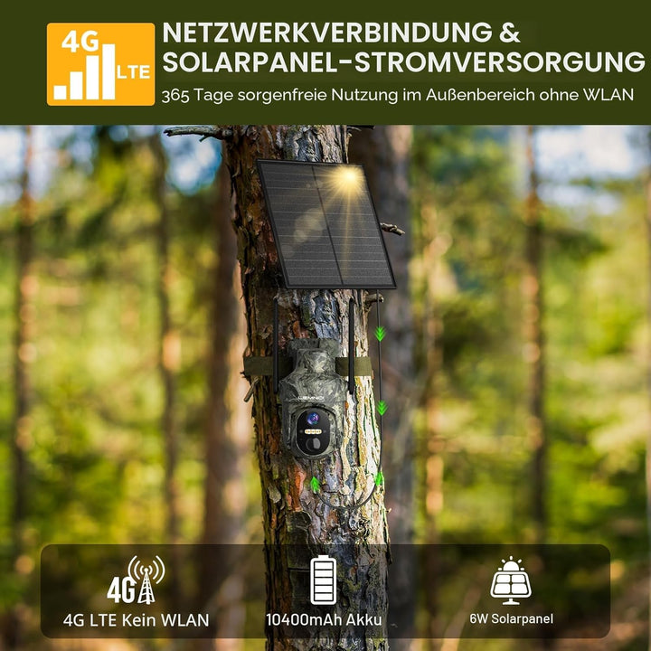 Lemnoi 4G LTE Solar Wildkamera mit Bewegungsmelder, Akku Überwachungskamera mit SIM Karte Vorinstall