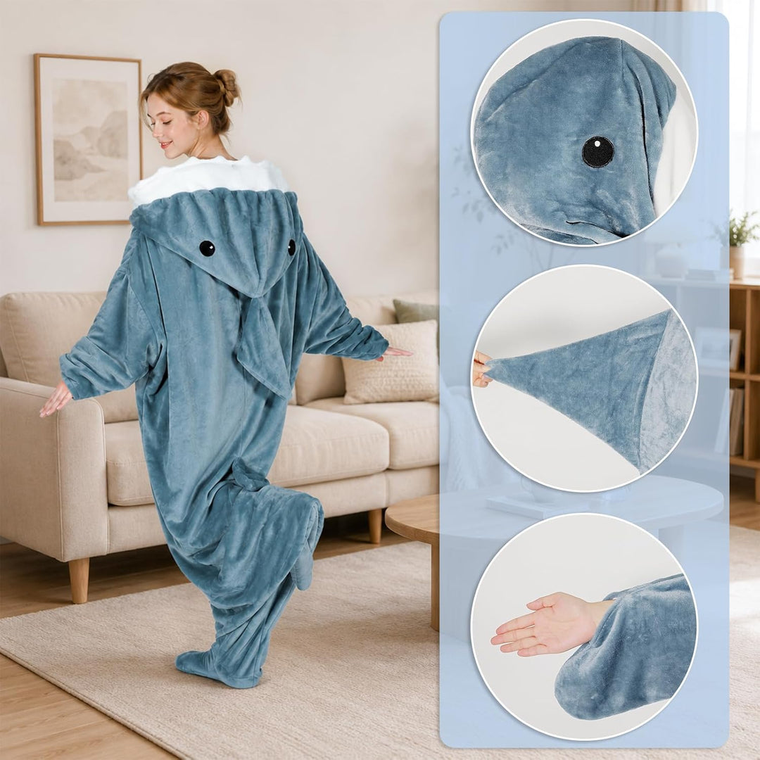 ZOSONET Shark Blanket - Hai Decke - aus Superweichem, Gemütlichem Flanell mit Kapuze, Hai Overall, H