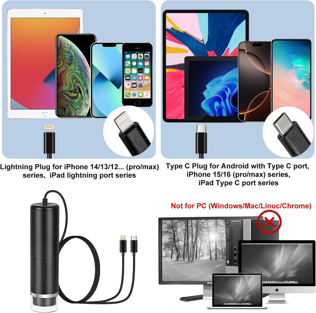 Jiusion Digital USB Mikroskop Kamera für iPhone iPad Android Telefon Tablet, 50 bis 1000X Mobile Mün