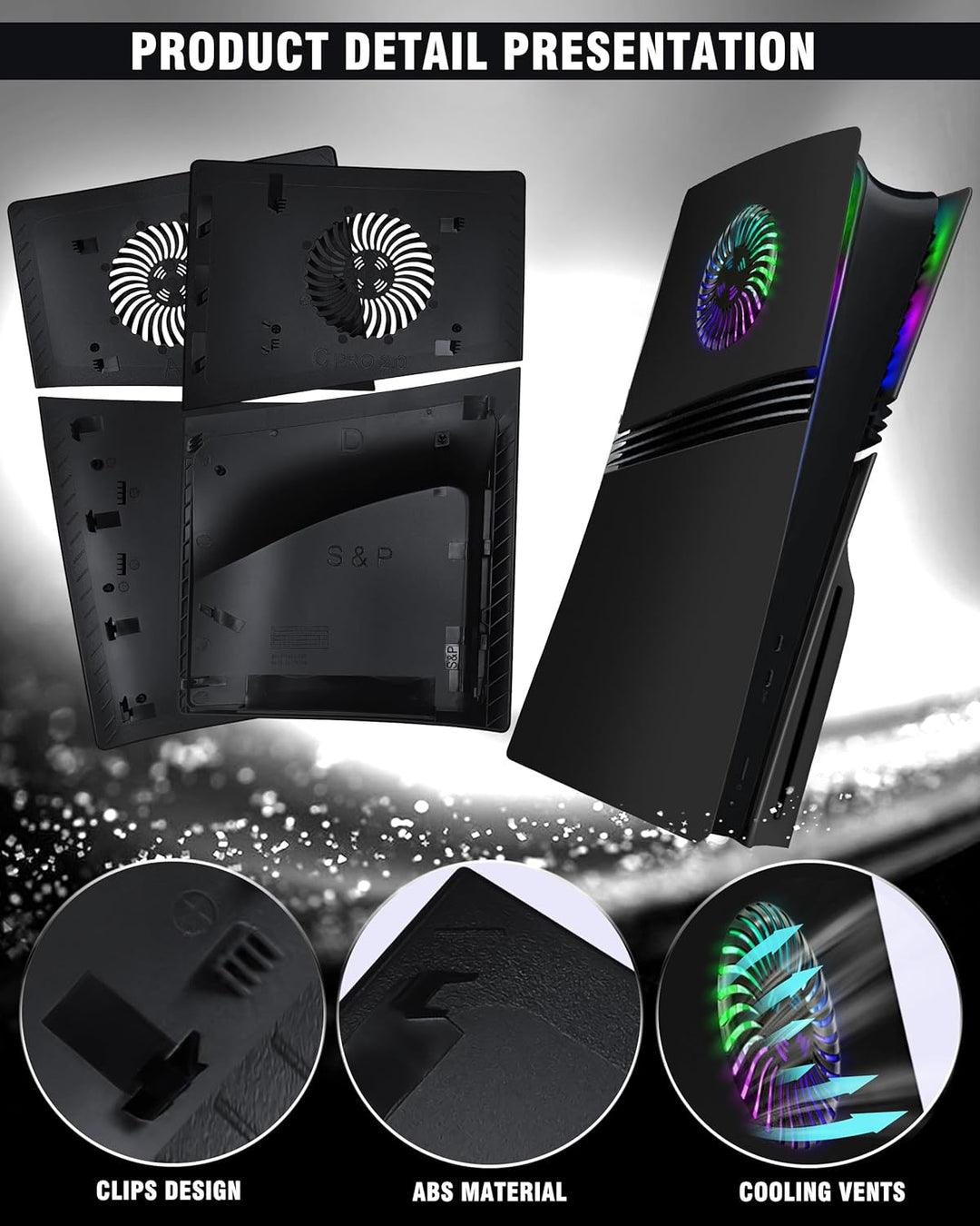 Joso Frontblende für PS5 Pro Disc Edition, Kratzfeste, staubdichte Ersatzhülle mit RGB-Ring, Abdecku