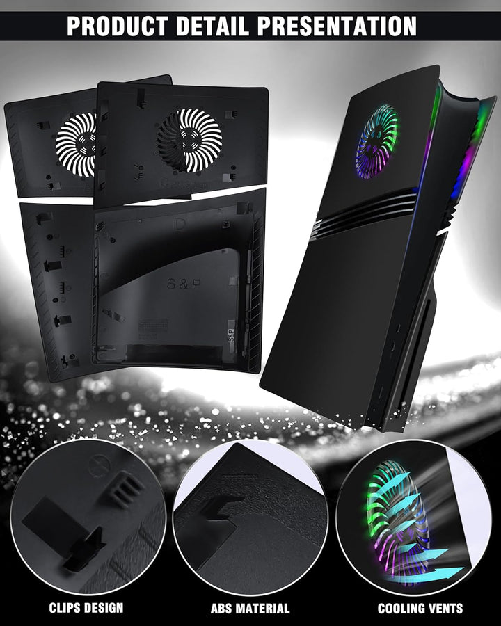 Joso Frontblende für PS5 Pro Disc Edition, Kratzfeste, staubdichte Ersatzhülle mit RGB-Ring, Abdecku