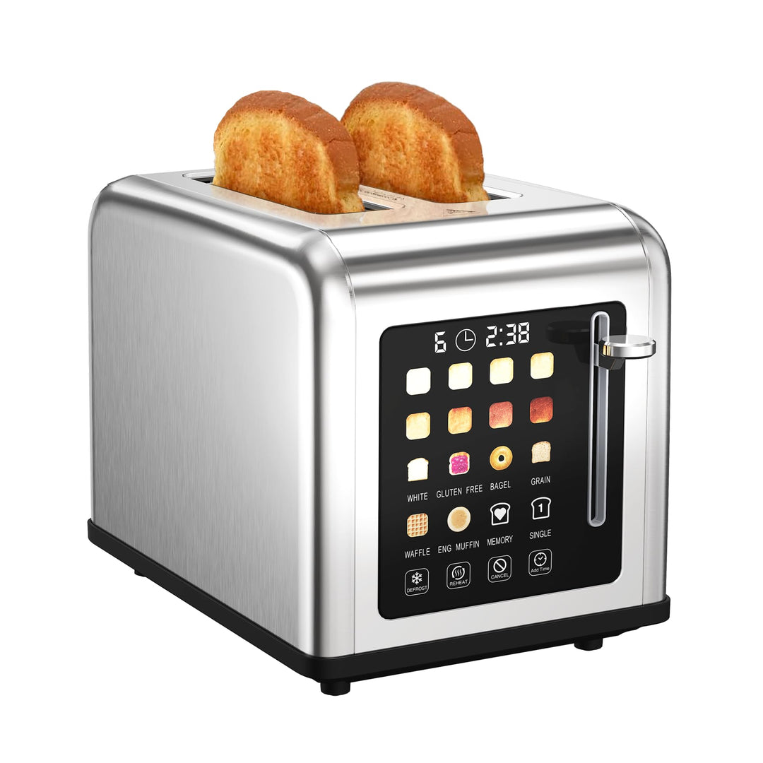 Toaster 2 Scheiben, Edelstahl Toaster mit Touchscreen, Countdown-Anzeige &amp; Memory-Funktion, 2 Toasts