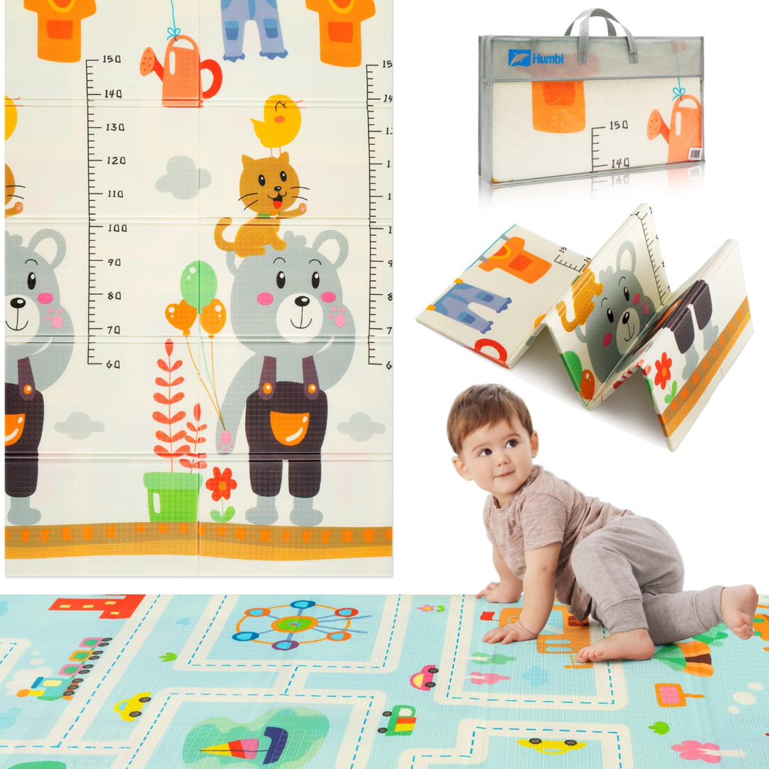 HUMBI Spielmatte Baby, Krabbelmatte, XPE Schaumstoff, Doppelseitig, Flatbar, Wasserdicht, Extra Grös