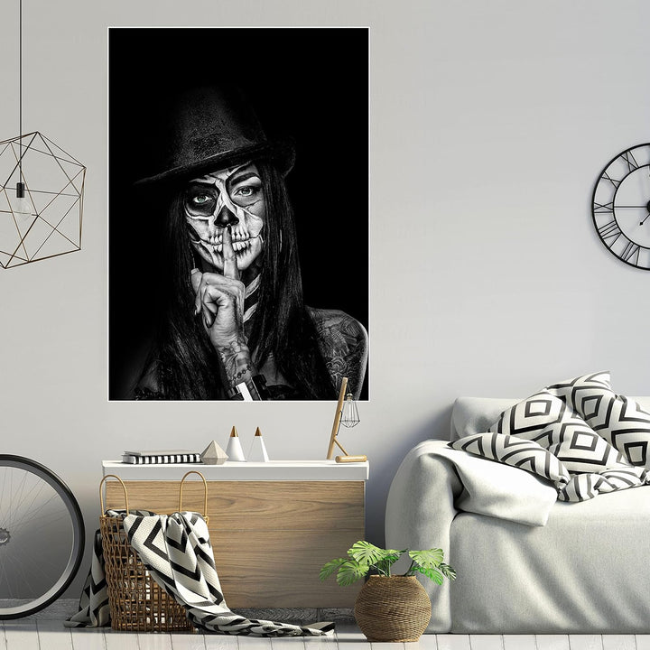 wandmotiv24 Poster als Wanddeko, Grösse 100x70cm, Model mit Totenkopf Makeup, Schminke, Grüne Augen,