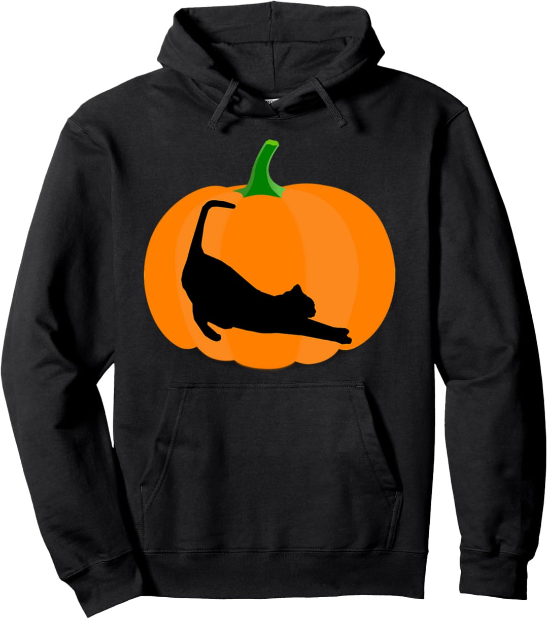 Funny Jack O' Lantern Pumpkin Halloween Black Cat Costume Pullover Hoodie