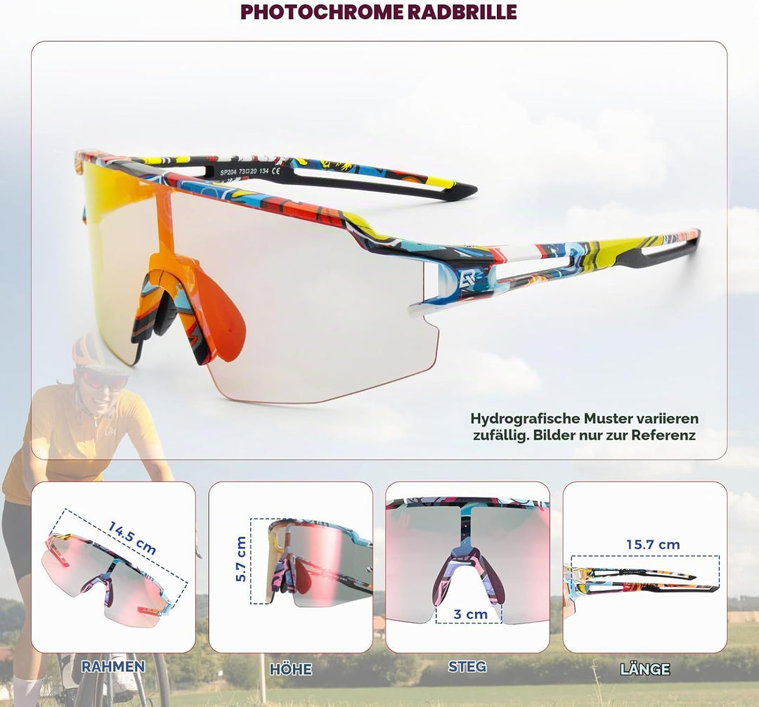 ROCKBROS Fahrradbrille UV 400 Sonnenbrille Photochromatisch Brille Klar Winddicht Sportsbrille für O