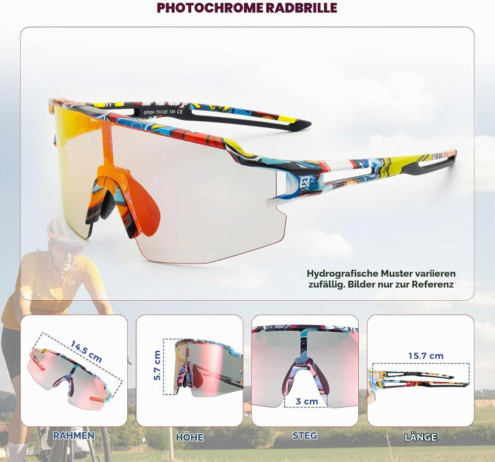 ROCKBROS Fahrradbrille UV 400 Sonnenbrille Photochromatisch Brille Klar Winddicht Sportsbrille für O