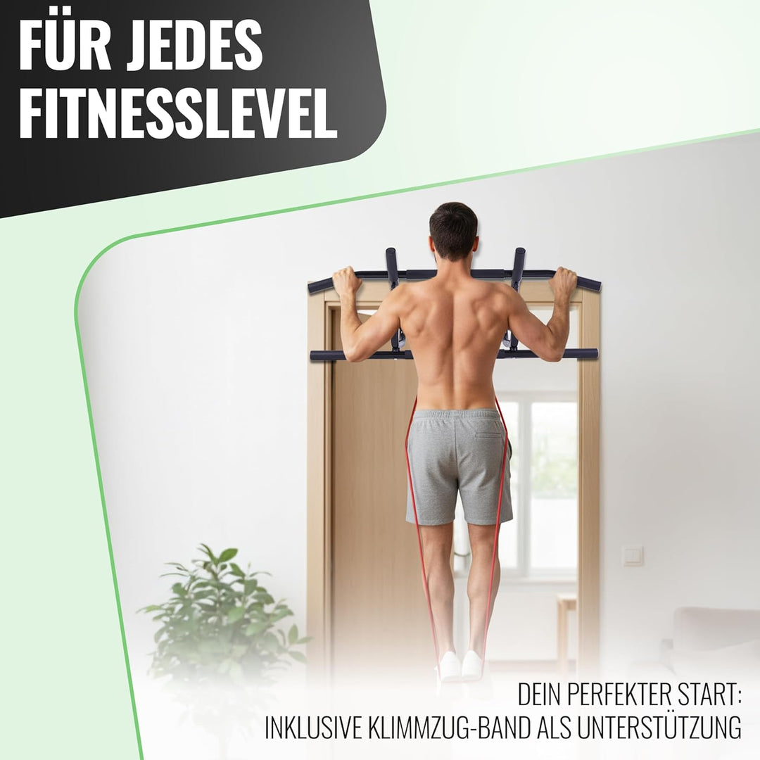Klimmzugstange für Türrahmen, Ohne Bohren, 4 Griffmölichkeiten, Pull-up Bar für Türen von 60-90 cm m