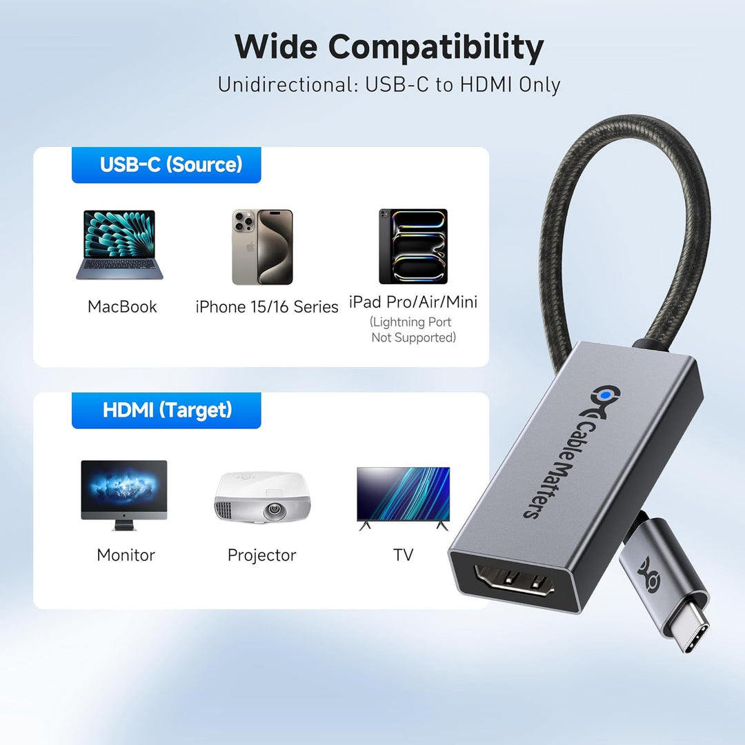 Cable Matters 48 Gbps USB C auf HDMI 2.1 Adapter für macOS, unterstützt 8K 60Hz / 4K 240Hz HDR, Thun