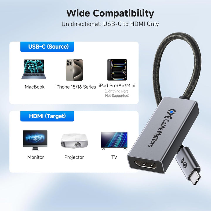 Cable Matters 48 Gbps USB C auf HDMI 2.1 Adapter für macOS, unterstützt 8K 60Hz / 4K 240Hz HDR, Thun