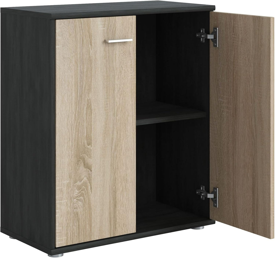 CARO-Möbel Kommode Sideboard Schrank Tommy Esche grau/Sonoma Eiche, Anrichte mit 2 Türen inklusive E