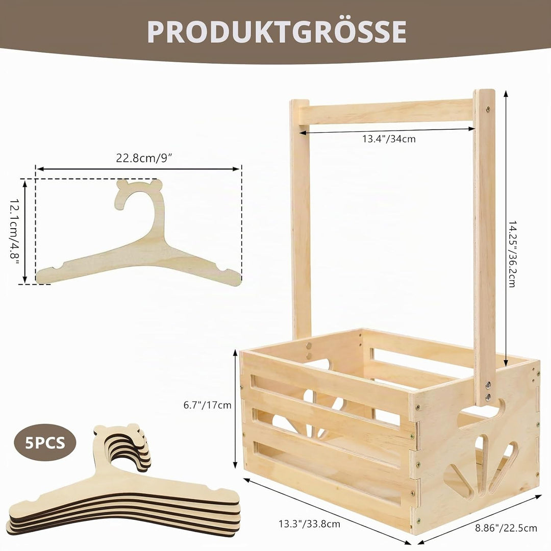 Babyparty Geschenk mit Griff, Baby Aufbewahrungskorb mit 5 Kinder Kleiderbügel, Holz Baby Geschenk K