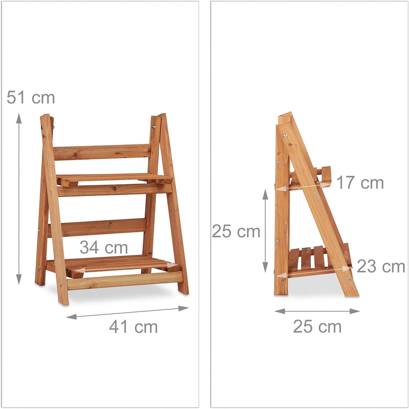 Relaxdays Blumentreppe aus Holz, Blumenständer für innen, 2-stufig, Leiterregal, Klappbar, HBT: ca.