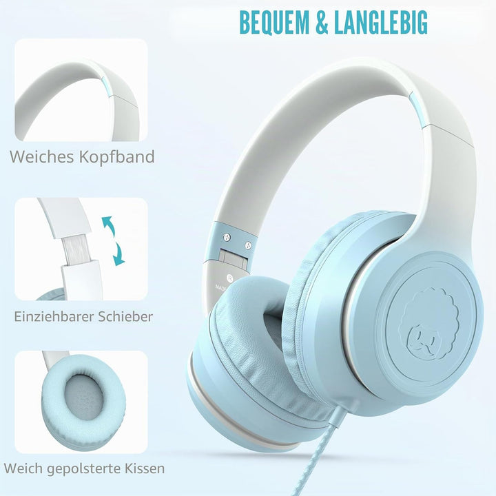 RockPapa L22 Kinder kopfhörer, Kabel Kopfhörer für Kinder, 3,5 mm Aux Jack, Verstellbares Stirnband