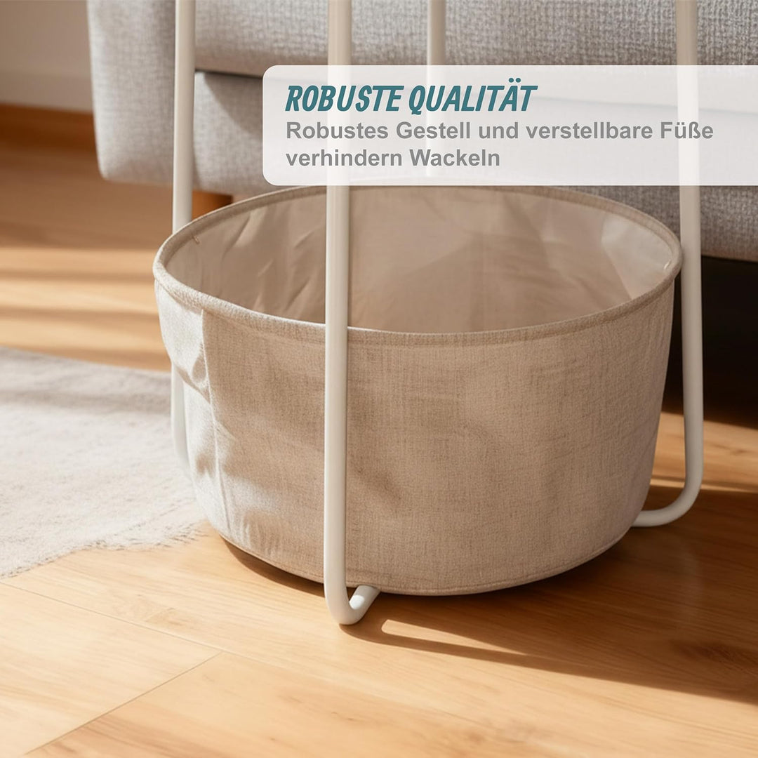 Relaxdays Beistelltisch, runder Couchtisch, mit Stoffkorb, HD 50x45 cm, Kaffeetisch Wohnzimmer, MDF