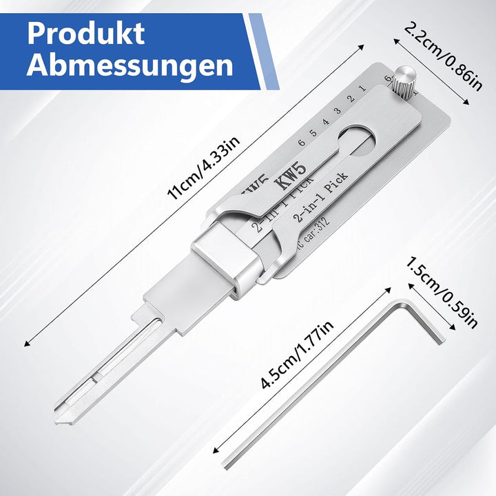 KW5 Dietrich-Set 2-in-1 – Edelstahl-Schlüsseldecoder & Dietrichwerkzeug für S-Rillenschlösser, kompa