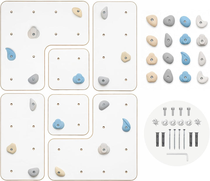 MAMOI® Indoor-Kletterwand mit Griffen, Moderne Kletterwand für das Zimmer, weisse Holzwerkstoffplatt