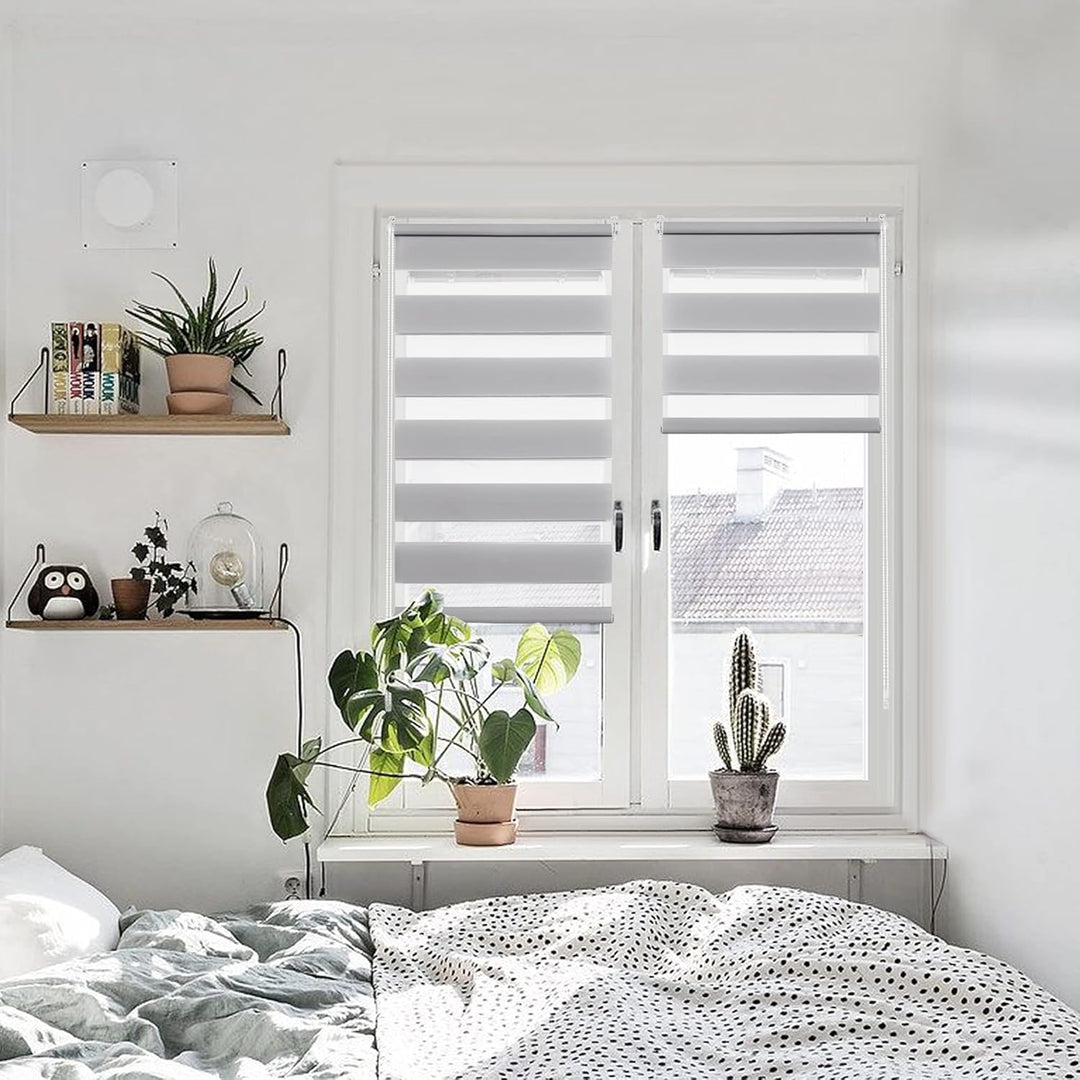 SBARTAR Doppelrollo Klemmfix Duo Rollos für Fenster ohne Bohren & zum Bohren, Grau B90 x H130 cm (St