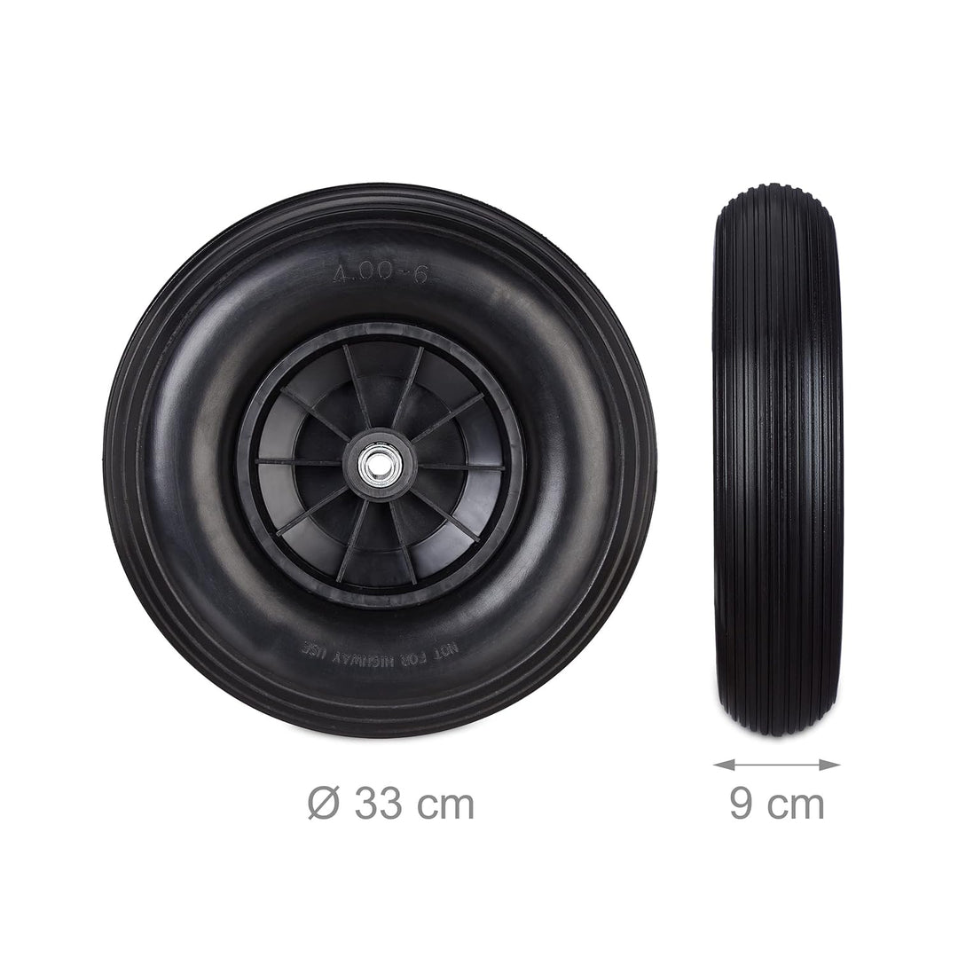 2 x Schubkarrenrad 4.00-6, Vollgummirad mit Kunststofffelge, je 3 Adapter, PU Ersatzrad pannensicher