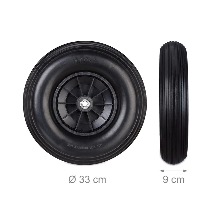 2 x Schubkarrenrad 4.00-6, Vollgummirad mit Kunststofffelge, je 3 Adapter, PU Ersatzrad pannensicher