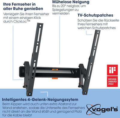 Vogel's Comfort TVM 3415 Hochwertige Neigbare TV-Wandhalterung für 32-65 Zoll Fernseher | Bis 25 kg