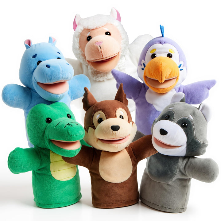 JOYIN 6 Stück Tier Handpuppen Spielzeug Set für Kinder,Freunde Im Tiergarten, Deluxe plüschtiere Kin