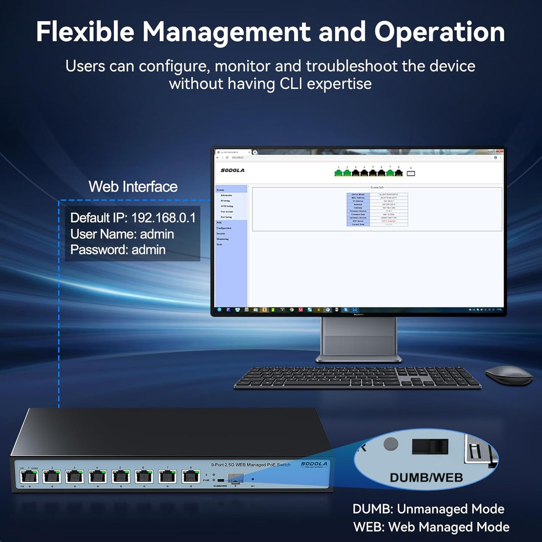 8 Port 2.5G Web Managed PoE Switch 120W|1X 10G SFP+&4 x 2.5GBase-T PoE Ports, Max 90W PoE Output, IE