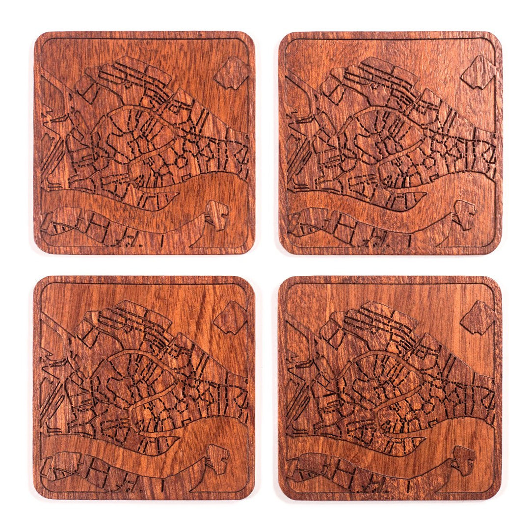 Venedig Untersetzer mit Landkarte aus Sapeli-Holz, 4 Stück, mit Stadtkarte, mehrere Stadt optional,