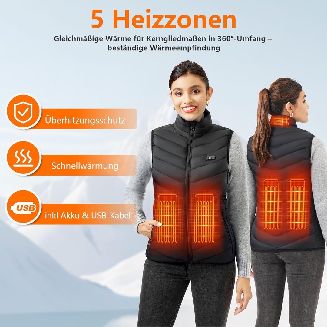 Beheizbare Weste für Herren Damen, Elektrische USB Heizwesten, Mit 5V 10000 mAh Akku, Winter Warme J