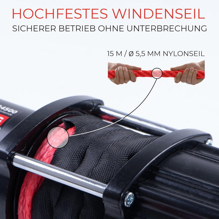 ROTFUCHS Elektrische Seilwinde 12 Volt - 4500 lbs Motorwinde Seilzug, mit Montagehalterung und Fernb