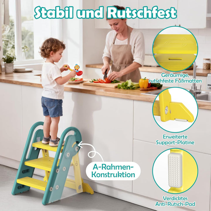 Onasti Tritthocker Kinder, Höhenverstellbar 3 Stufen Hocker Kinder, Trittschemel für Baby mit Handha