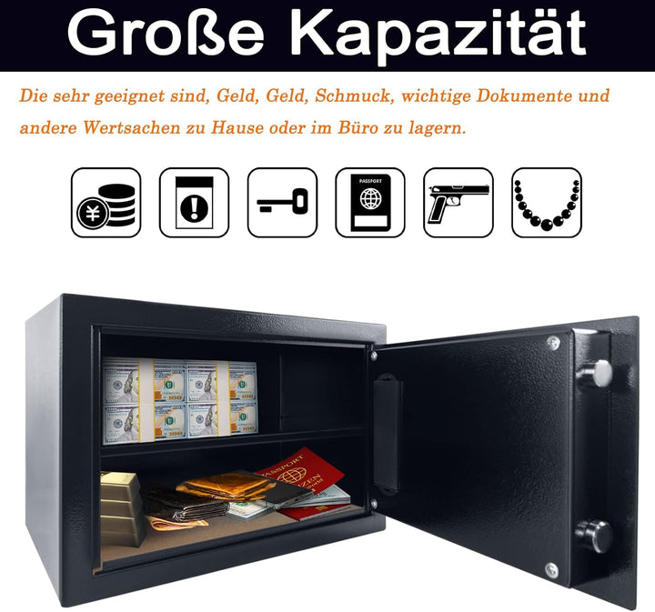 YRHome 22L Mini Tresor für Zuhause Safe Tresor mit Digitaler Passwort, Batteriebox, 2 Sicherheitssch