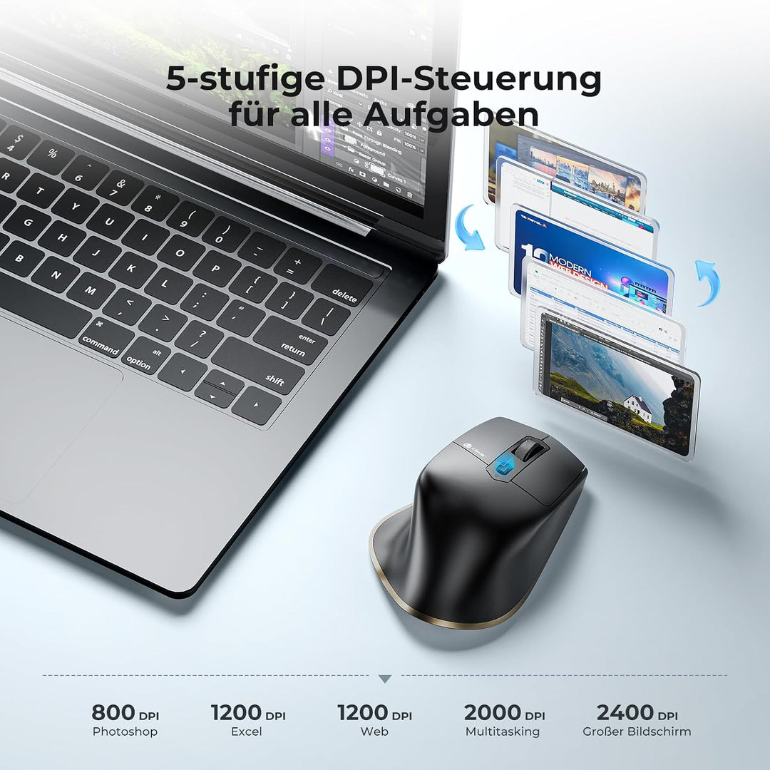 Bluetooth Maus, iClever Rechargeable Ergonomiche Maus Kabellose Mouse, Wiederaufladbarer Akku, Multi