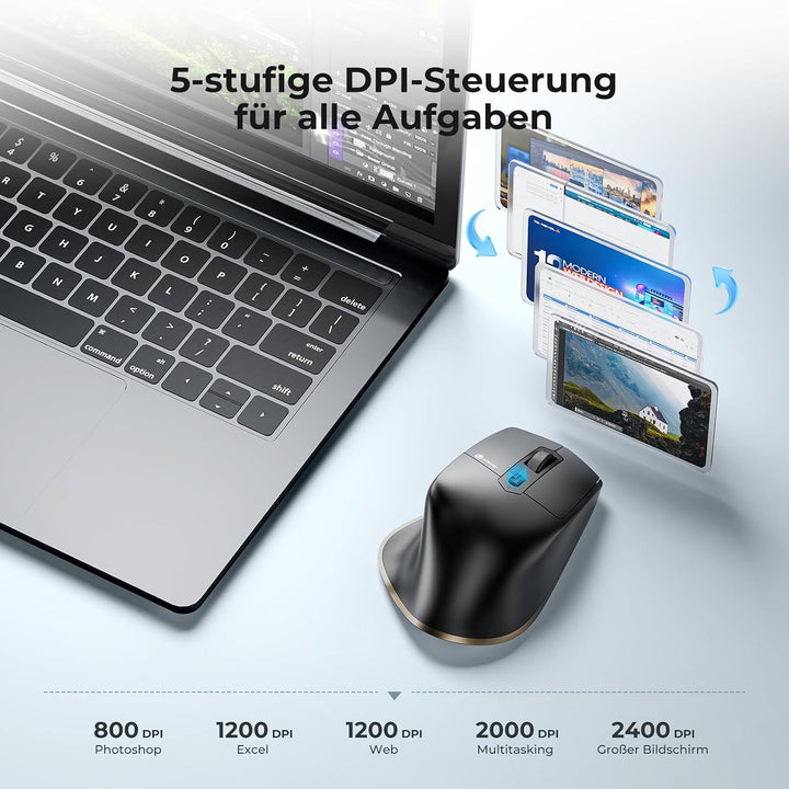 Bluetooth Maus, iClever Rechargeable Ergonomiche Maus Kabellose Mouse, Wiederaufladbarer Akku, Multi